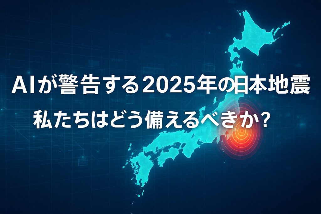 ChatGPT Image 2025年4月21日 21_42_37 - AI関連のブログ 「日本地図と震源を示す赤い円、青いデジタル背景に白文字で『AIが警告する2025年の日本地震 私たちはどう備えるべきか?』と書かれたアイキャッチ画像」