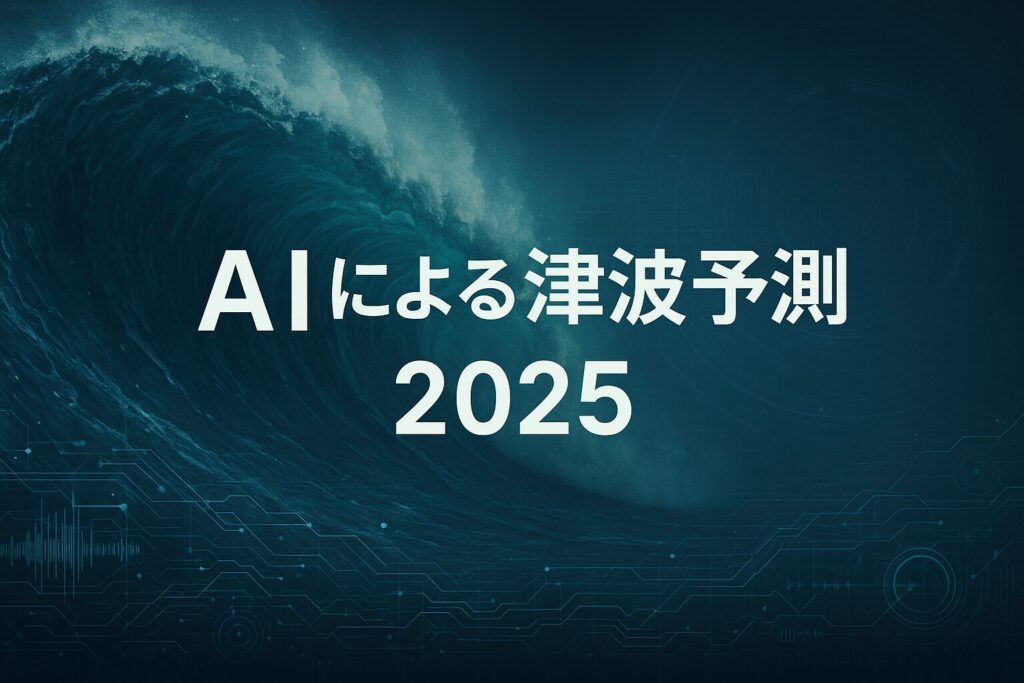 ChatGPT Image 2025年4月26日 23_00_42 - AI関連のブログ 「巨大な津波の波とデジタル解析のエフェクトを背景に、『AIによる津波予測 2025』の文字が配置された未来的なイメージバナー」